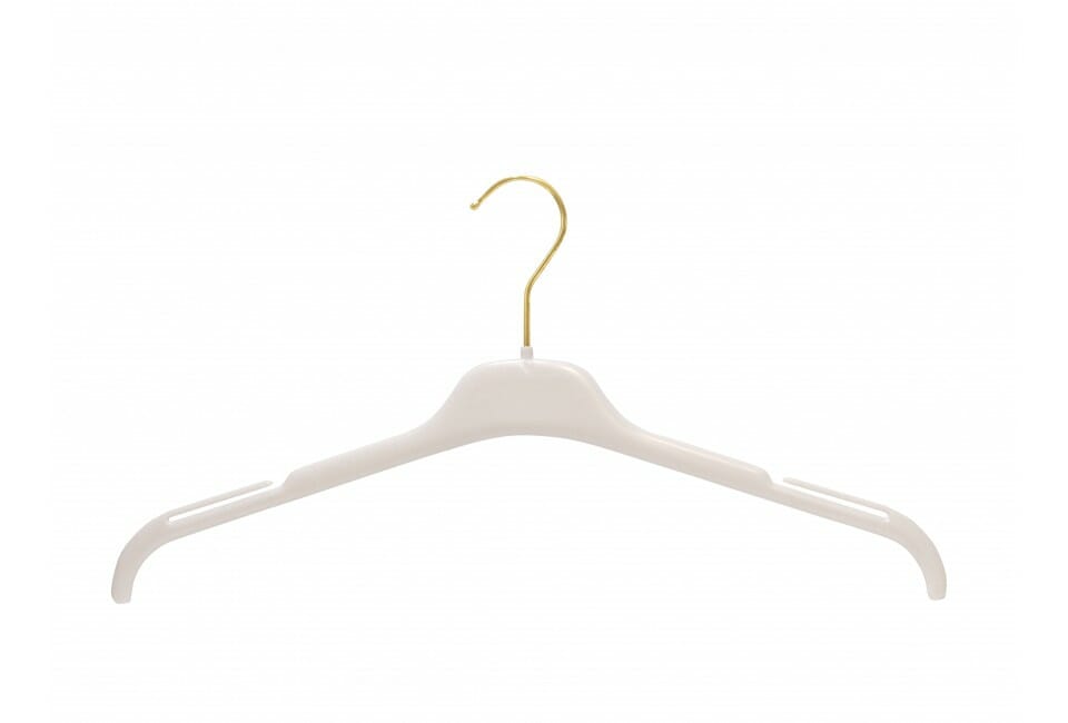 Cintre plastique avec encoches pour chemises et robes - Crochet or
